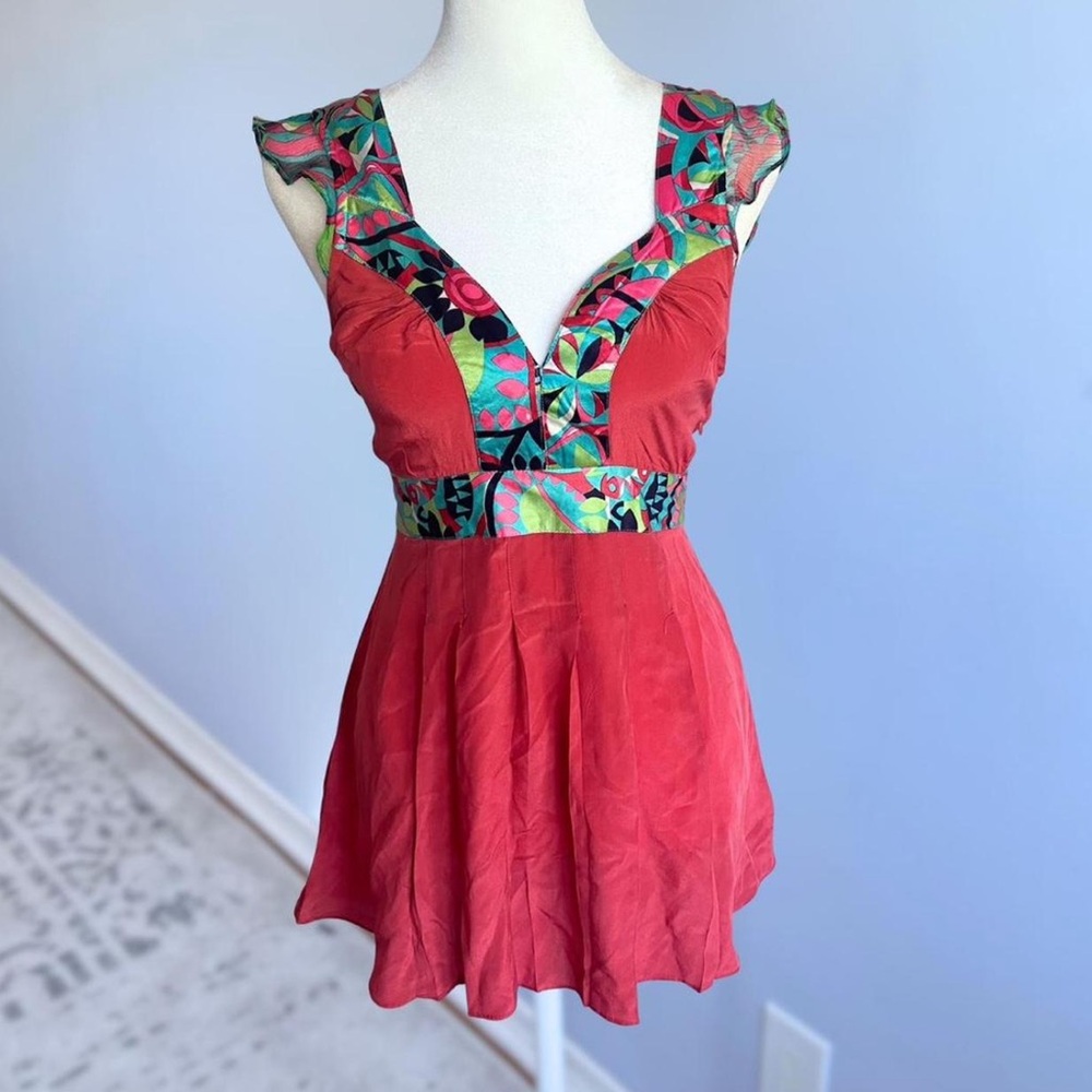 Vintage Y2K Ginger Blu 100% Silk Top